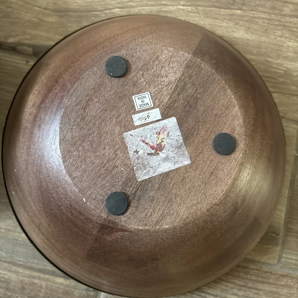 Set Of 2 Wooden Bowls With Gold Trim Large, Small Made In India. Food Safe